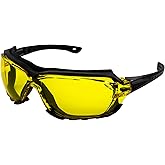 Birdz Eyewear Gasket Padded Motorcycle Riding Sunglasses ANSI Rated Safety Glasses Black Frames & Yellow Lenses