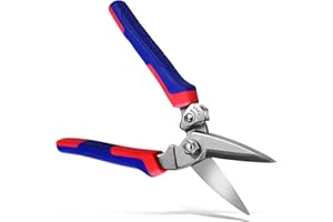 BoFuYuan Heavy Duty Industrial Scissors: Utility Sharp Aviation Tin Snips for Cutting Thin Metal Sheet, Fine Iron Wire, Wires, Plastic, Rubber Hose, Carpet, Cardboard （8'' Blue）