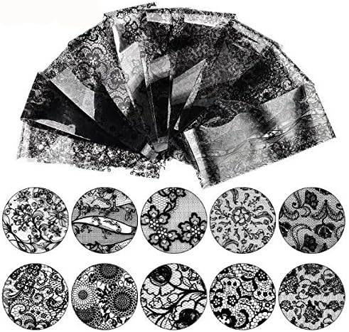 Cattie Girl 10 Roll 420CM Black Lace Series Nail Foil Flower Dream Catcher Holo Christmas Transfer Sticker Nail Art