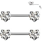 FLOGWE 14G Stainless Steel Threadless Push-in Heart CZ Nipple Rings,316L Heart Nipple Barbell Rings Body Piercing Jewelry for Women