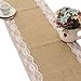 Haperlare 12 x 108 inch Natural Vintage Burlap Table Runner with White Lace Jute Tablecloth Hessian Table Runner Burlap Tablecloth for Country Outdoor Wedding Party Christmas Home Decorations