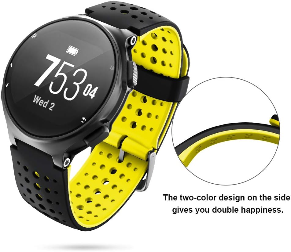NotoCity Compatible with Foerunner 235 Strap Sport Silicone Watch Strap for Forerunner 230/220/ 235/620/630/735XT Smartwatch(black-yellow) - Image 3