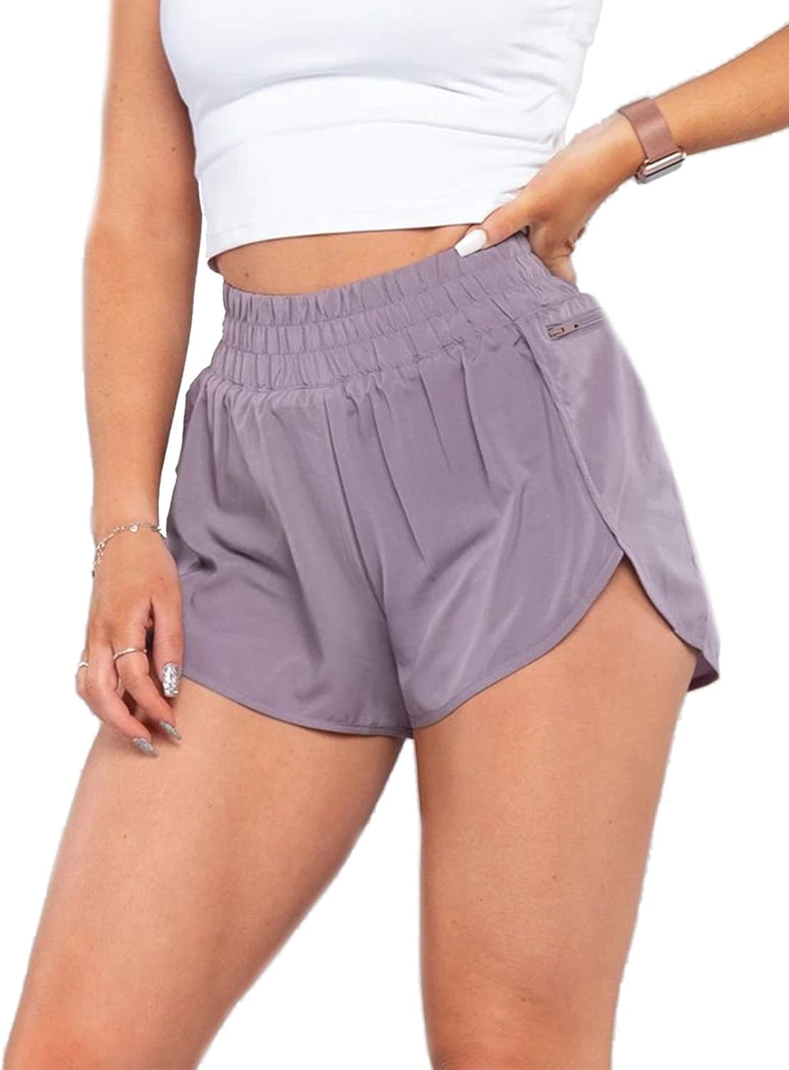 Blooming Jelly Womens Quick-Dry Running Shorts Sport Layer Elastic Waist Active Workout Shorts with Pockets 1.75": Clothing