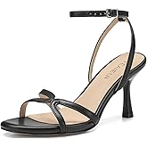 TEAIEUI Women's Strappy Stiletto Sandals 3 Inch High Heels with Round Toe and Buckle Ankle Strap Dressy Open Toe Heeled Sandals for Casual Work Party and Daily Wear