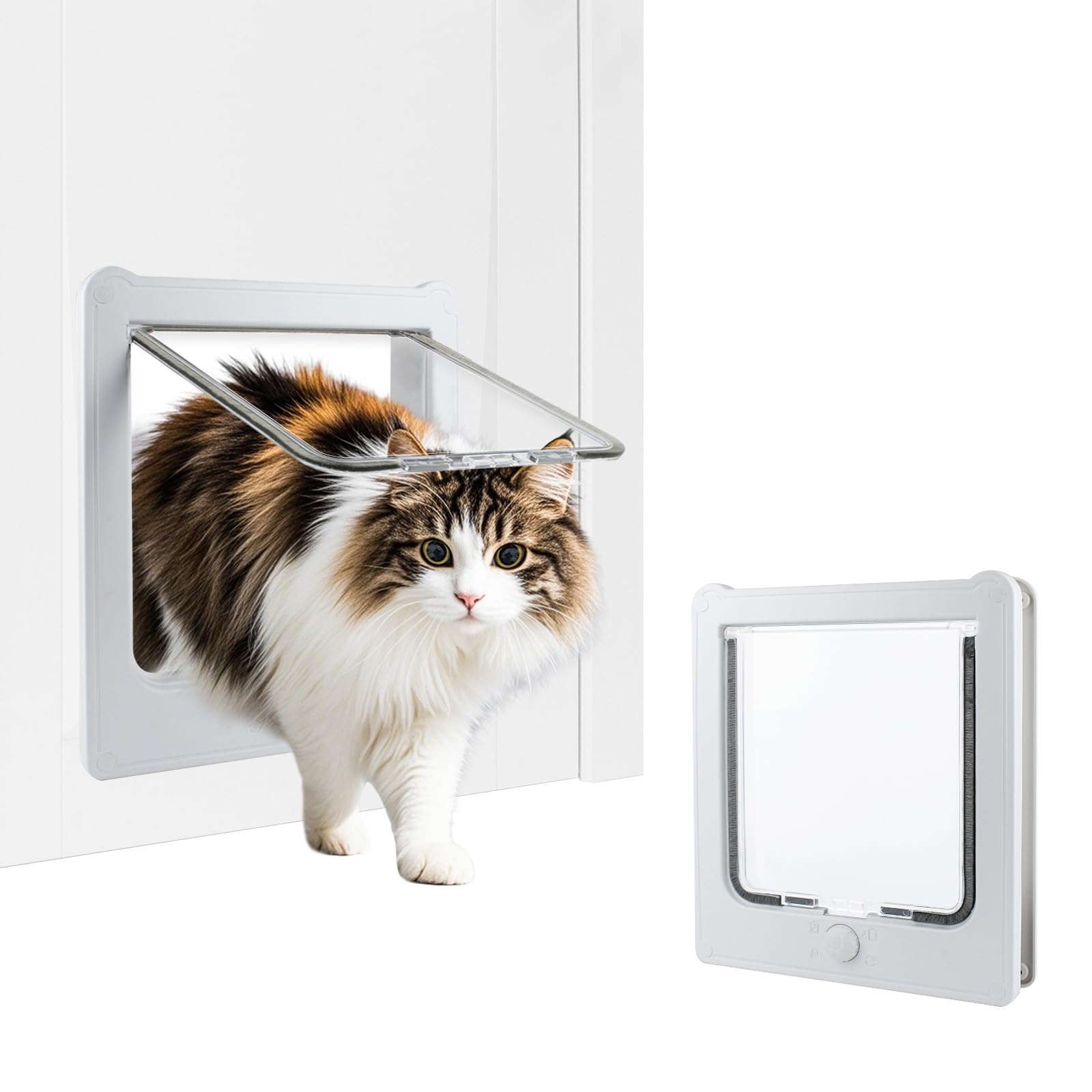 PETLESO Large Cat Flap for Wooden/UPVC/Interior Doors - 4 Way Locking, Easy Installation (9.25" x 10.8")