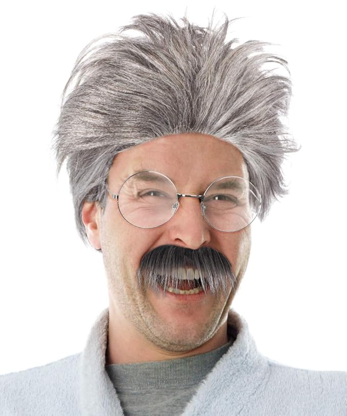 Balinco Set mit Grauer Opa Perücke + Schnauzbart + runde Brille Verkleidung Großvater Grandpa Granddad Party Fasching Kostüm 