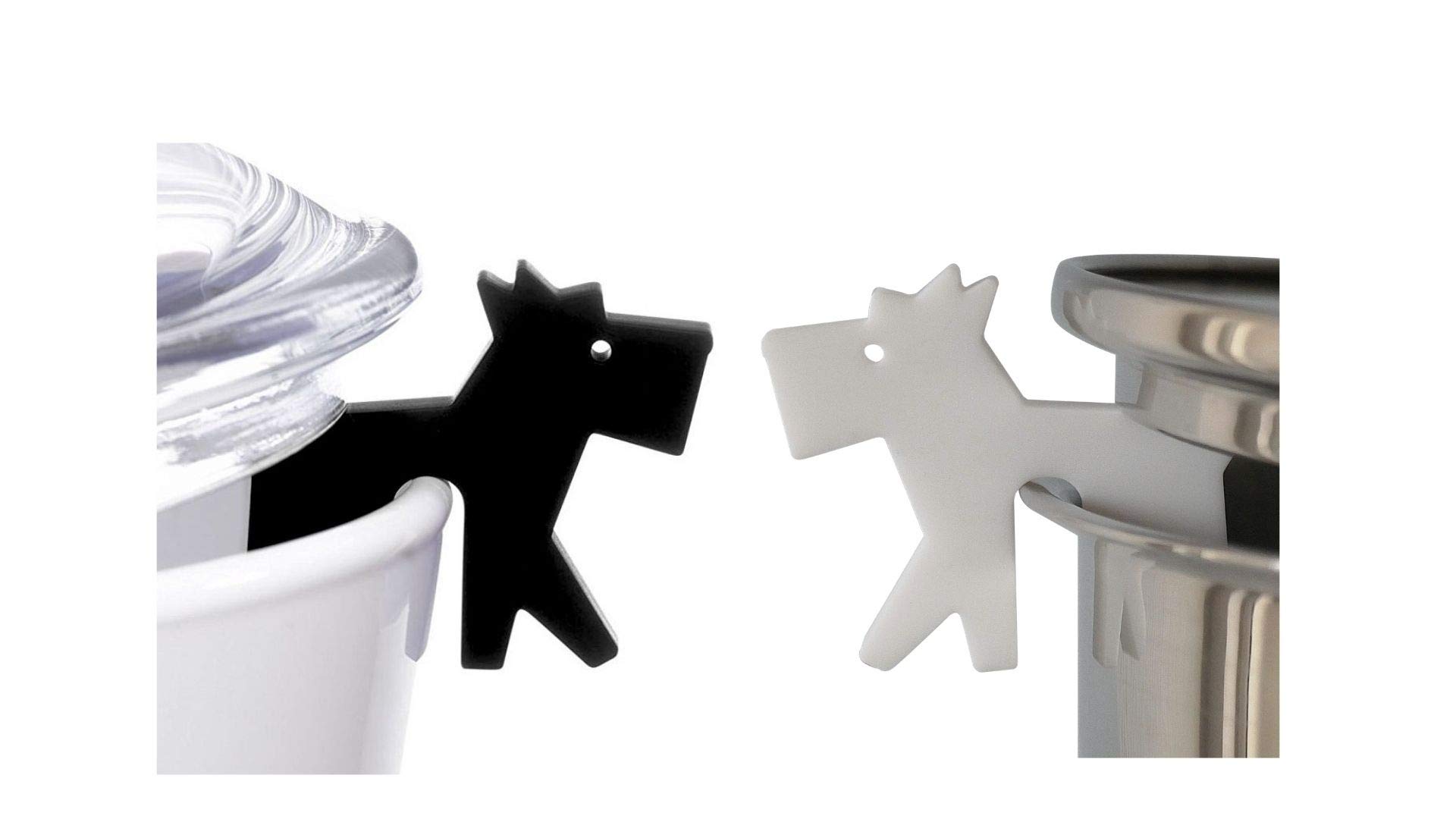 Pot lid holder set of 2 dogs: white and black, Scottie Terrier, silicone, accessories for cooking pot, pan lid and cookware, small, fun, colourful kitchen helper, pot guard, dog