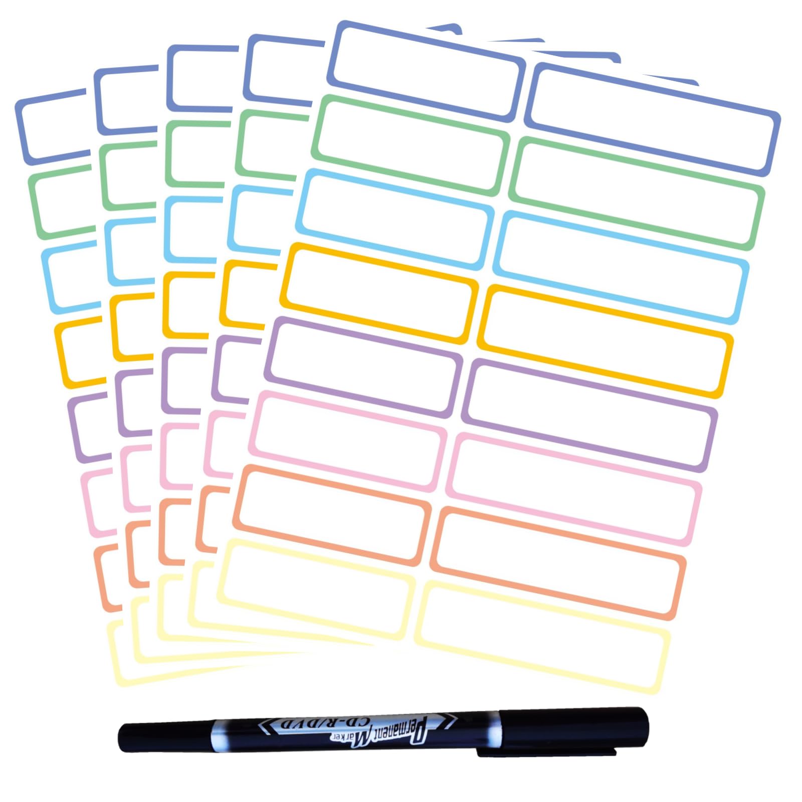 Photo 1 of Waterproof Removable Name Labels for Children? Colored Border Bottles Labels 320, Write-on Label Colorful Name Tags for Office, School Supplies, Home Storage Containers, Jars