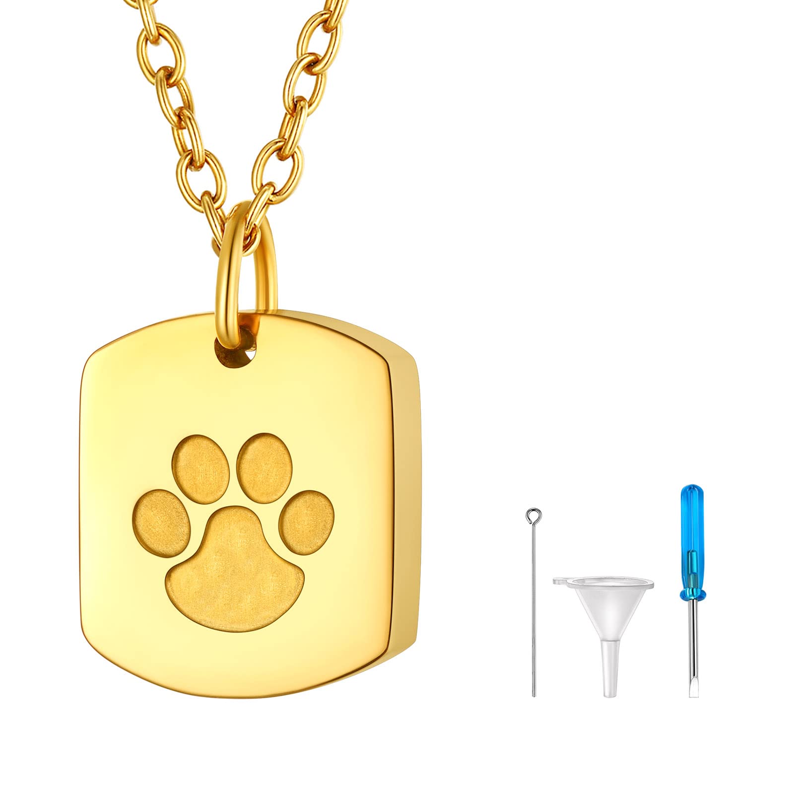 FindChic Urn Necklace for Dogs Ashes Jewellery Gold Plated Stainless Steel Memorial Keepsake Dog Footprint Cremation Pendant Necklace