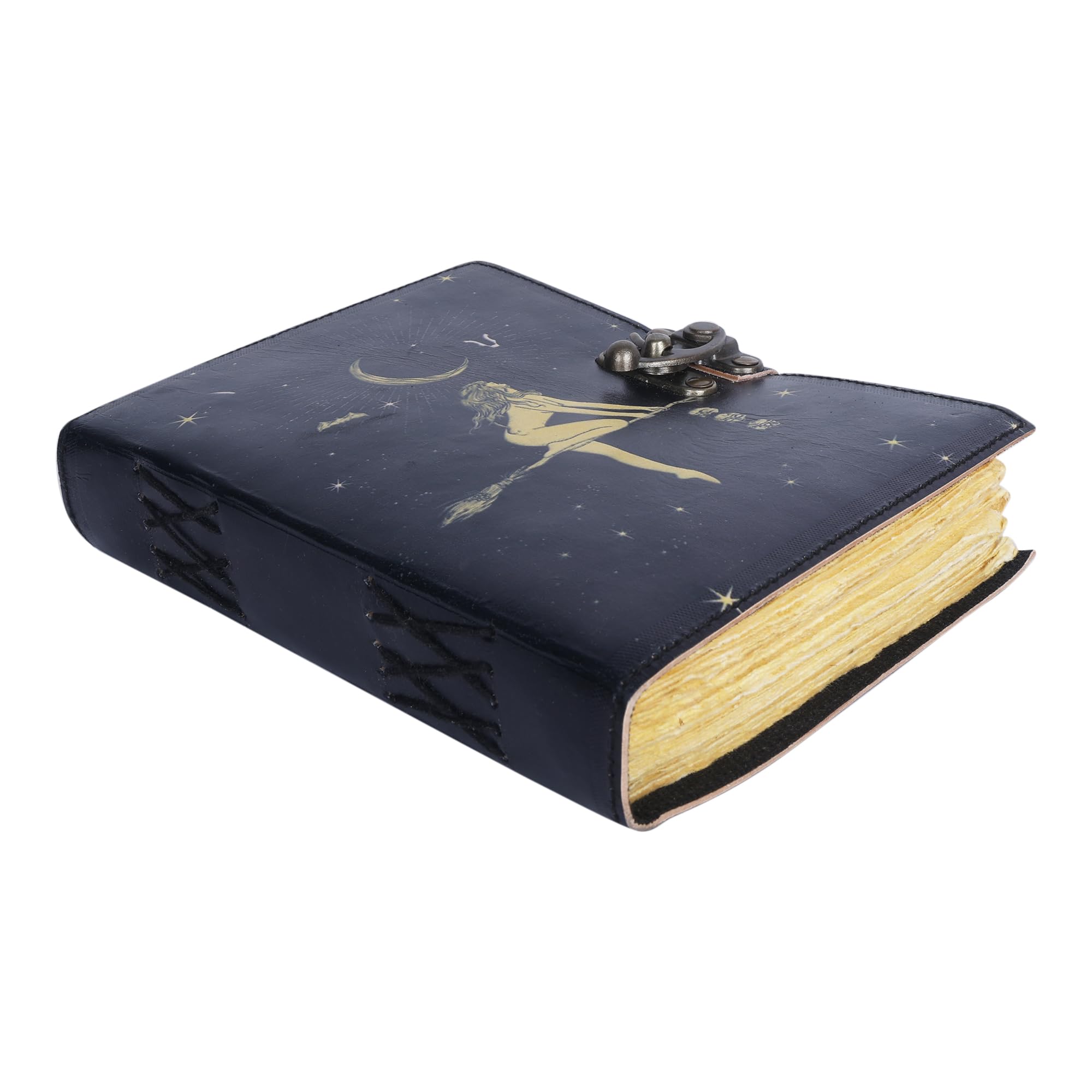 OVERDOSE Celestial Sun & moon Handmade vintage leather journal • Deckle edge paper, Blank spell book of shadows grimoire journal Moon Phase Totem Talisman Prints - 6x8 inches|15x20 cm|A5