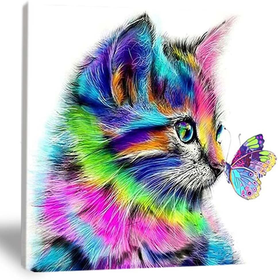 Paintings - ZYCH Oil painting animal cat pro butterfly Canvas wall art modern art work home decoration painting 20x24inch (50x60cm)