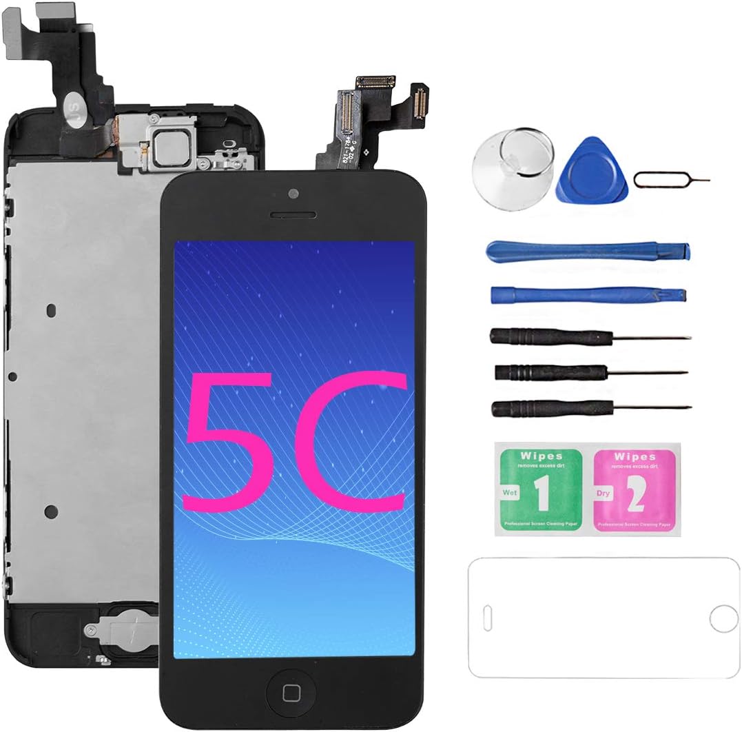 Screen Replacement Repair Kit for iPhone 5C [Black], Bsz4uov Full Assembly LCD Display Touch Digitizer with Front Camera/Home Button/Proximity/Sensor Earpiece, for A1532 A1456 A1507 A1529 A1526