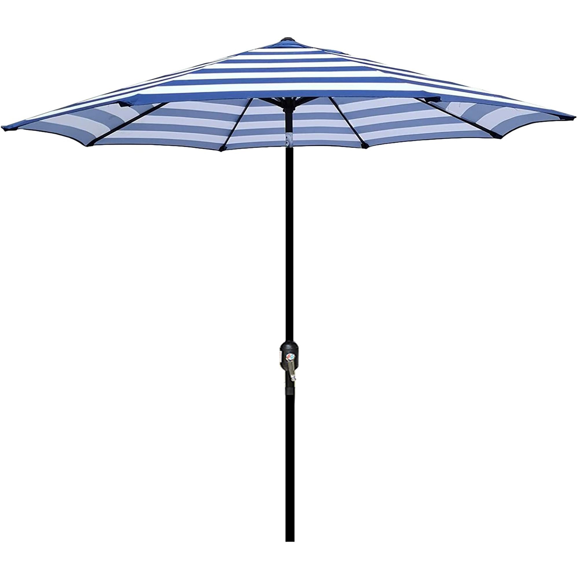 Photo 1 of ***used missing mparts****Blissun 9' Outdoor Patio Umbrella, Striped Patio Umbrella, Outdoor Table Umbrella, Market Umbrella with 8 Sturdy Ribs, Push Button Tilt and Crank (Blue & White Stripe)