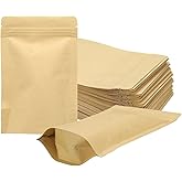 uxcell 50pcs Kraft Stand Up Pouches Sealable Paper Bags Foil Resealable | 3.5x5.5 Inch Yellow Packaging Zipper Bags Seal for Food Storage Sample Package