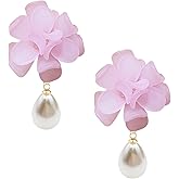 Seakuur Boho Flower Floral Petal Pearl Drop Dangle Earrings Studs Layered Tiered for Women Chic Boho Wedding Jewelry