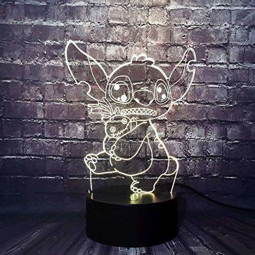 Lilo Stitch with Scrump Friend 3D Acrylic Cartoon LED Lamp 7 Colors Smart Sensor Touch USB Remote Ba