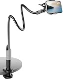 SAIJI Gooseneck Bed Phone Holder, Flexible Long Arm Phone Mount for Desk, Clip Bracket Clamp Stand, iPhone Stand, Mobile Cell Phone Stand Document Camera Nintendo Switch (Black)