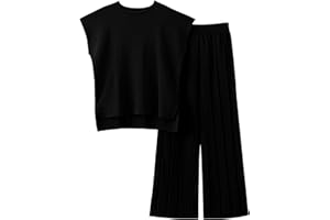 TIQOJE Womens Two Piece Outfits Knit Pullover Sweater Vest High Waisted Pants Lounge Set Sweatsuits