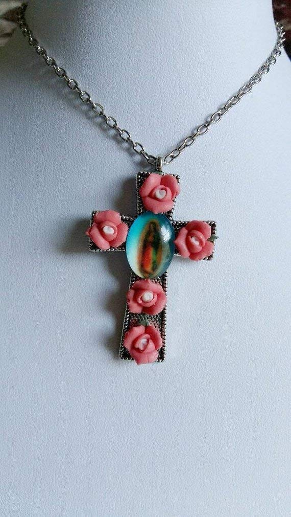 blue virgin mary necklace