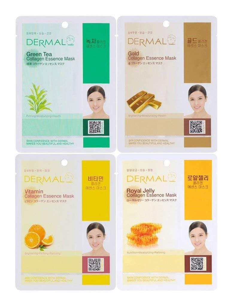 Dermal Korea Collagen Essence Full Face Facial Mask Sheets (16 Count (Pack of 1), SET B 16 Colors) : Beauty