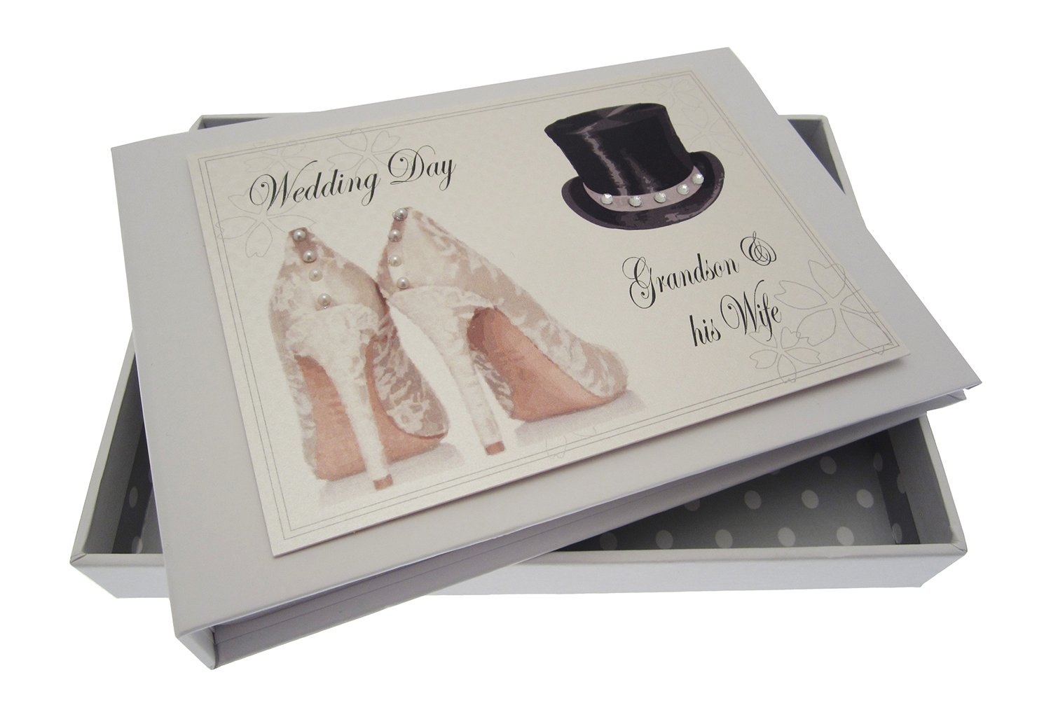 White Cotton Cards Grandson and Wife Wedding Day Tiny Album (Top Hat/Shoes)