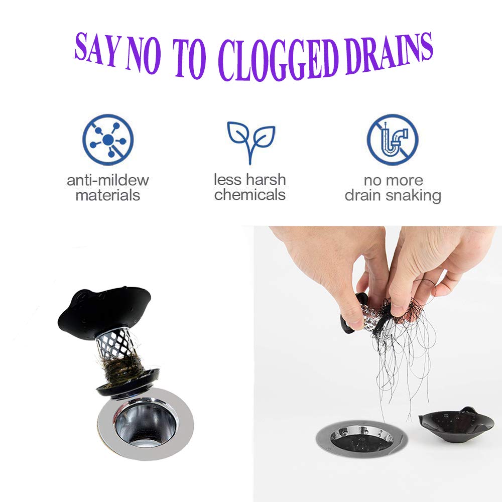 Yofidra Bathtub Drain Hair Catcher & Tub Drain Stoppers 2in1,Prevent Hair Clogs, Black