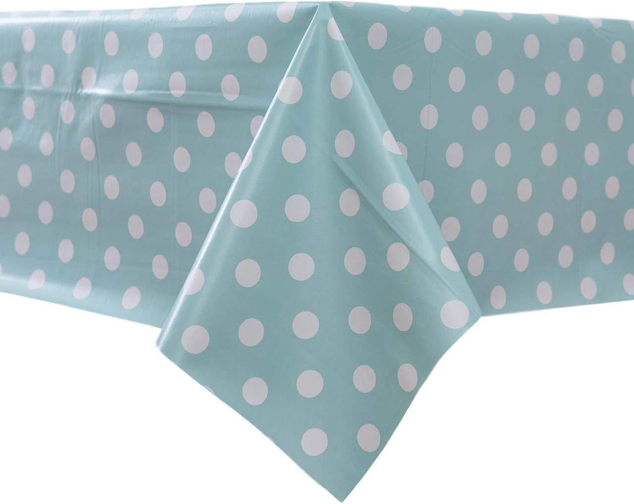 Vinylla Polka Dot Duck Egg Easy Wipe Clean PVC Tablecloth, 140x240cm