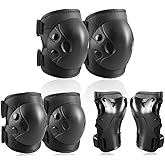 Cockchafer Kids and Youth Knee Elbow Wrist Guards Protective Gear Set for Skateboarding, Roller Skating, Inline Skating, Scooter Riding, BMX Biking (Black, Small)