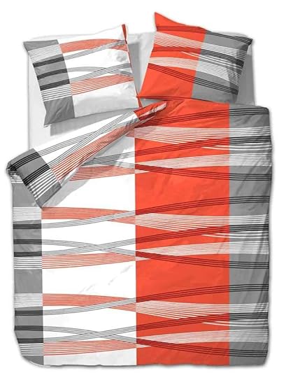 etérea Himmlische Qualität 2 TLG. Microfaser Bettwäsche Hunter Streifen Orange Weiß Grau, 135x200 cm + 80x80 cm