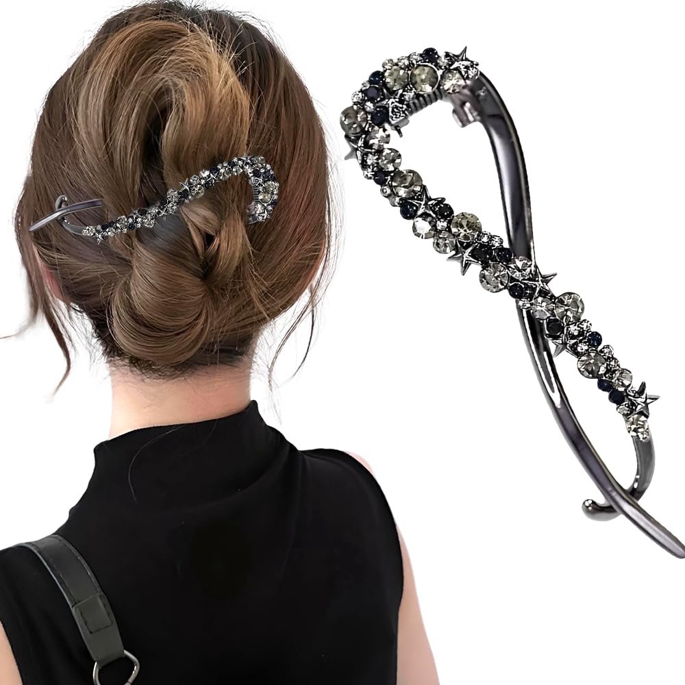 Photo 1 of 1Pcs Star Rhinestone Bannana Clips for Thick Hair Fashion Banana Hair Clips for Women Elegant French Twist Hair Clip Banana Claw Clip Hair Accessories