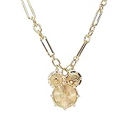 ANIZOXY Sun Mountain River Landscape Necklace for Women Girls, 18K Gold Plated Multiple Pendants Zircons Inlaid Radial Line Brass Chunky Chain Fashion Ins Hip Hop Choker Chain for Women