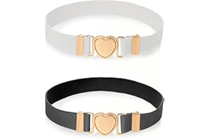 ZEYIYER 2 Pcs Elastic Waist Belts for Girls, Adjustable Buckle Stretch Belts, Heart Buckle Waistband for Pants Jeans Dress