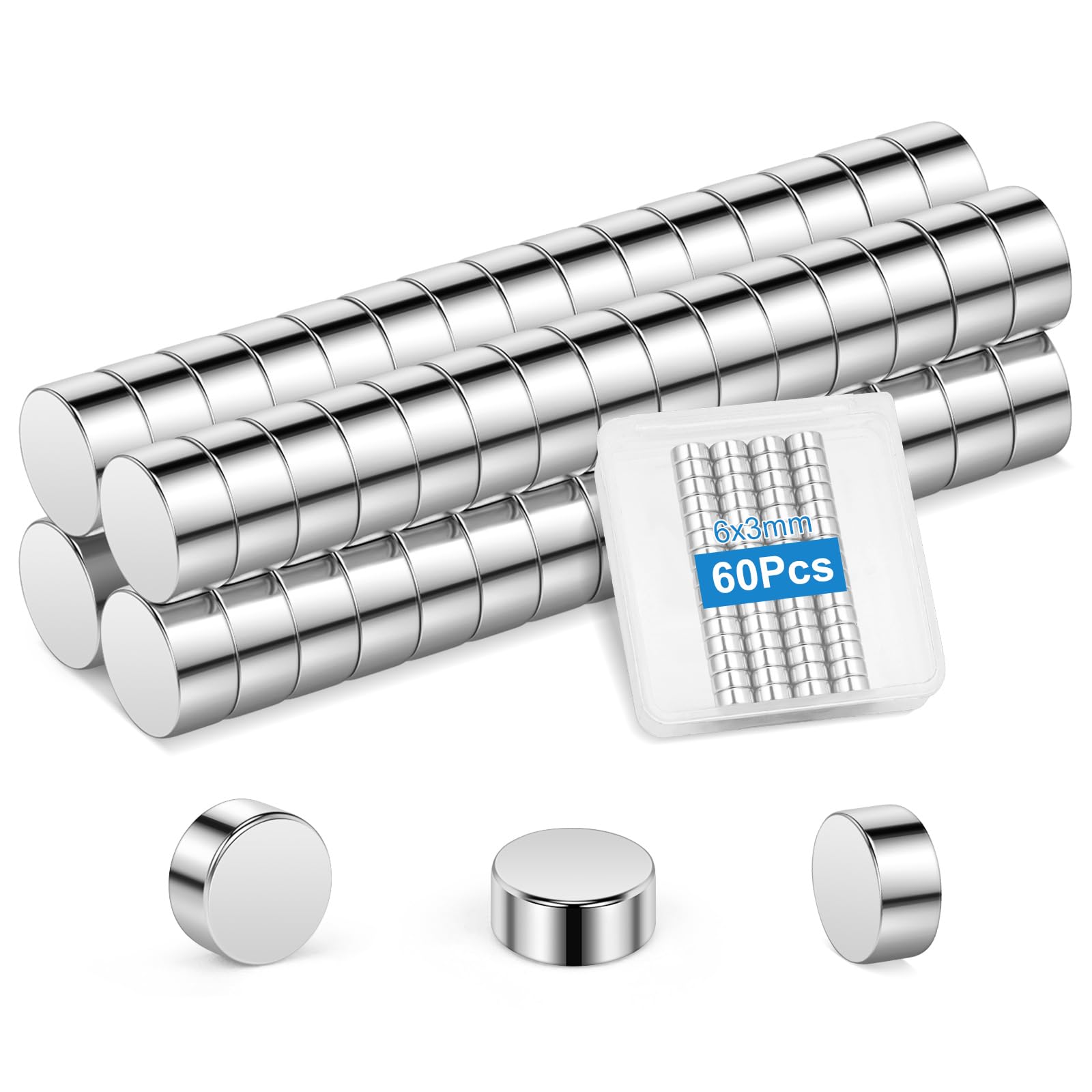 Wzone 60PCS Small Magnets, 6mm x 3mm Round Strong Fridge Magnets Mini Magnets for Fridge DIY Picture Office School Home Kitchen Whiteboard