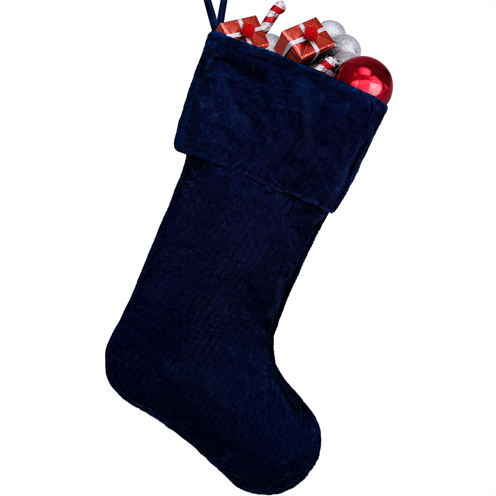 Photo 1 of 20 Inch Christmas Stocking Navy Blue Personalized Hanging Stockings Classic Christmas Stockings Soft Faux Fur Fireplace Xmas Stocking for New Year Party Decorations Family Holiday Party Supplies