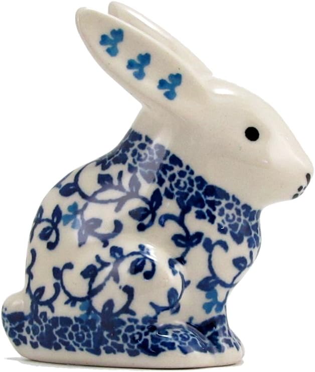 Polish Pottery Handmade Bunny Rabbit Figurine Boleslawiec Poland Traditional Pattern 821-1822