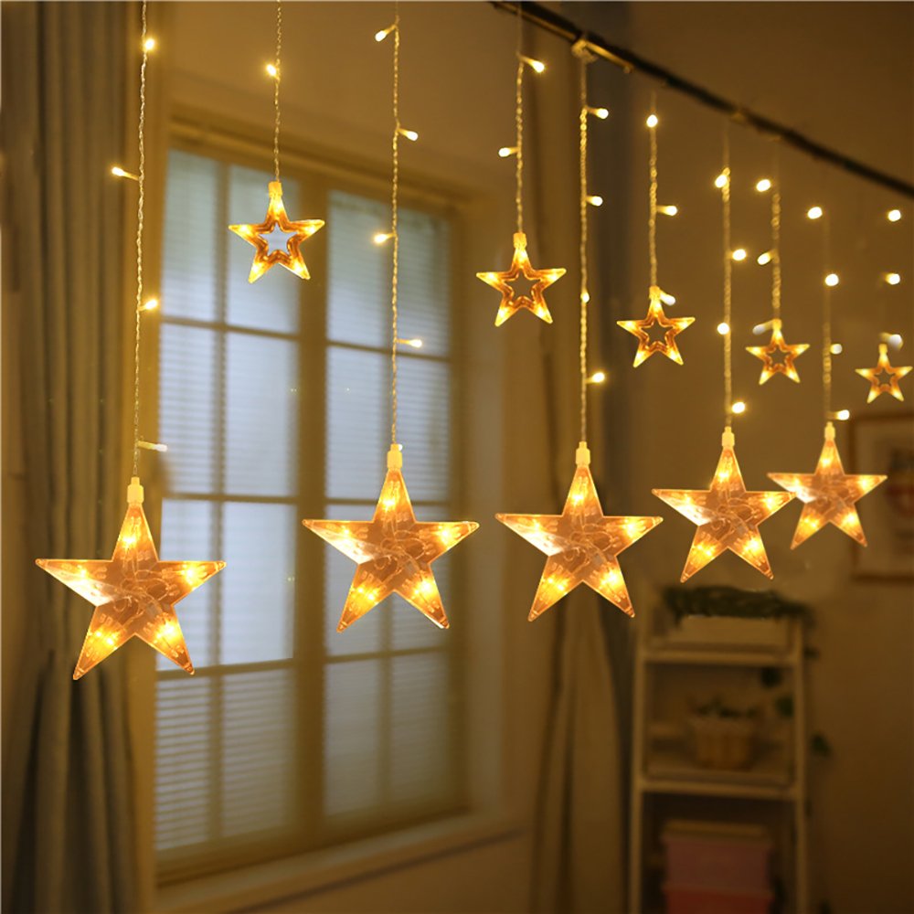 Star Curtain Lights,MaLivent 12 Stars 108pcs LED Waterproof Linkable