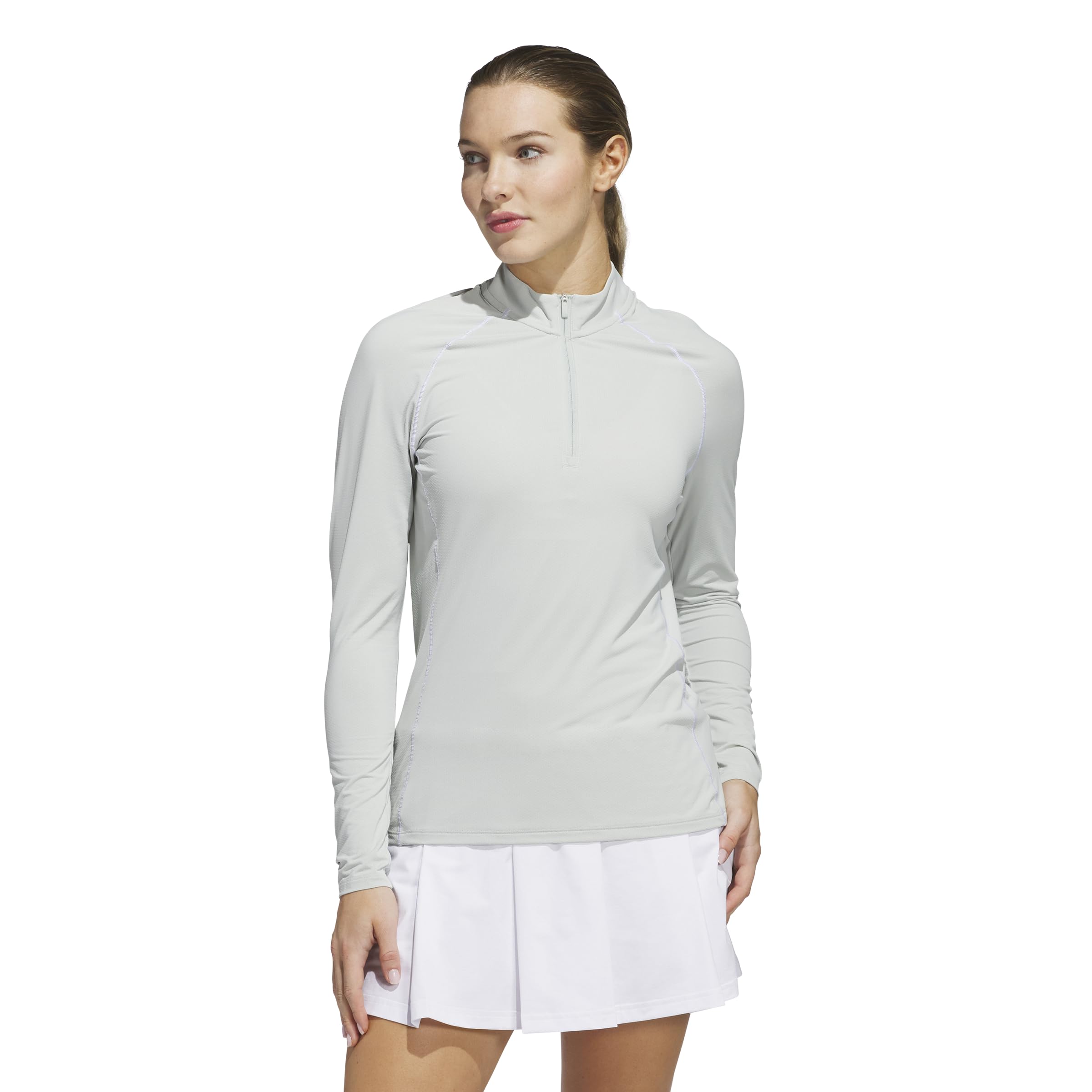 Photo 1 of adidas Women's Ultimate365 Solid Quarter-Zip Mock Long Sleeve Top, Wonder Silver, X-Small