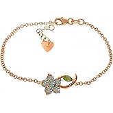 Galaxy Gold GG 0.87 Carat 14k Solid Rose Gold Flower Bracelet Aquamarine Peridot