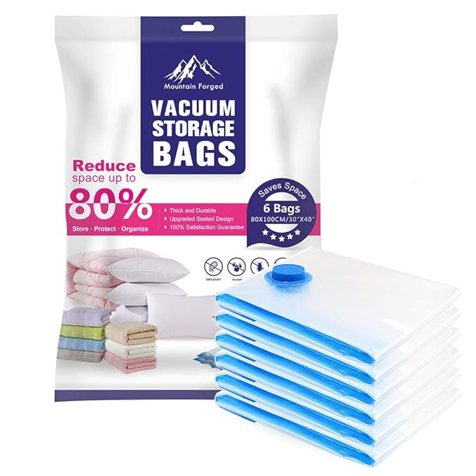 Mountain Forged [6 Stück] Groß Vakuumbeutel,80x100cm Aufbewahrungsbeutel Kleiderbeutel Wiederverwendbar 80% Platzersparnis fü