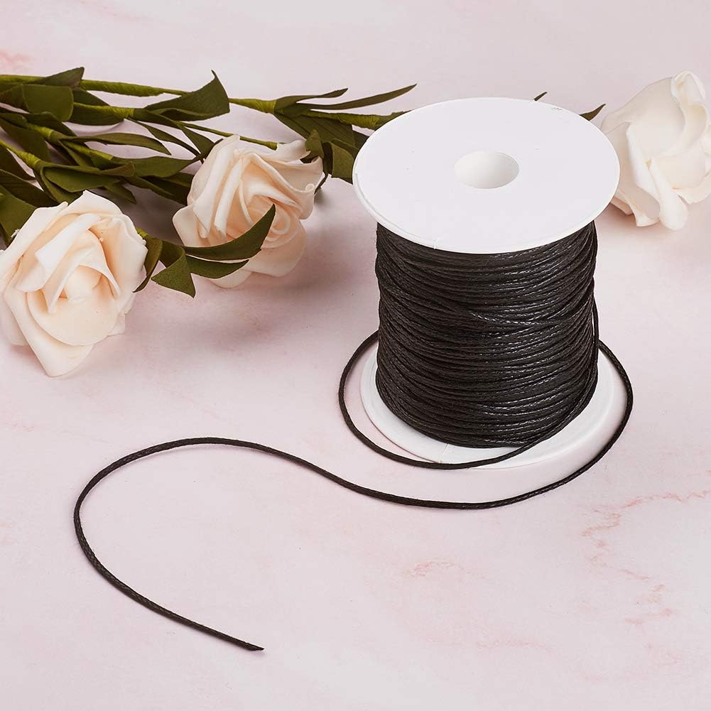 PandaHall 100 Rods/Roll 1.5 mm Braided Waxed Cotton Cord Chain Jewellery DIY Craft Macrame Making Beading Cord Cord with Spool (Black) - Image 5