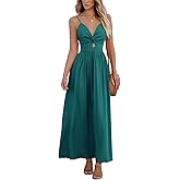 CUPSHE Women Casual Dress Beach Sleeveless V Neck Summer Cutout Spaghetti Straps Formal Maxi Sun Dresses