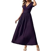 Gracyoga Women's Summer Dresses 2025 Short Sleeve Maxi Dress Casual V Neck Flowy Sundress with Pockets