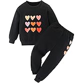 BOMDEALS Cute Toddler Girls Sweatsuit - Valentines Heart Print Child Clothes, Long Sweatshirt and Sweatpants Fall Outfit