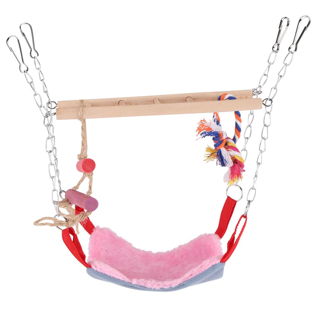 Parrot Swing Ladder, Wood Climbing Toy for Birds, Cotton Rope Hammock, Cage Hanging Decor for Small Animals, Pink