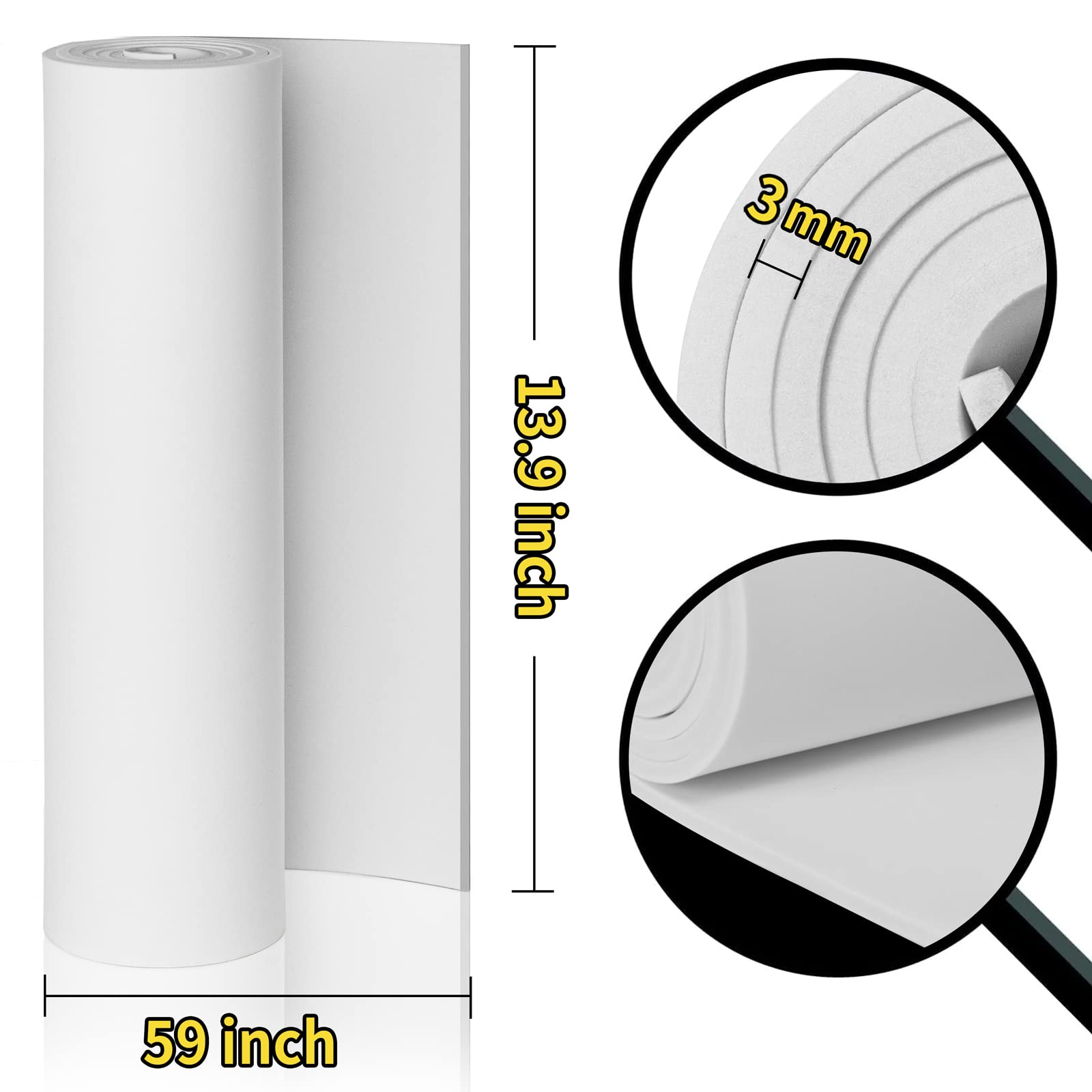 MEARCOOH Premium Cosplay EVA Foam Sheet,3mm Thick（1mm to 20mm,White Foam Sheets Roll，59