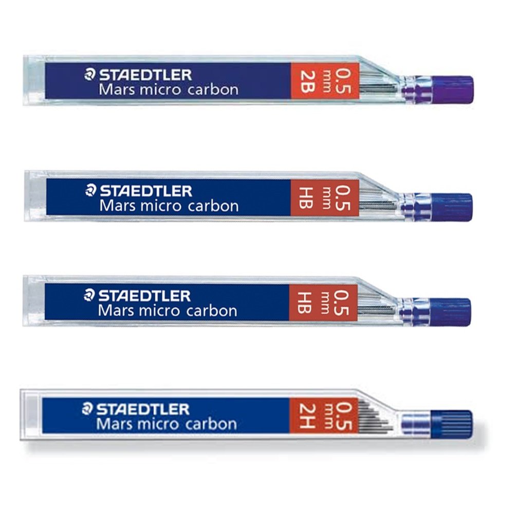 STAEDTLER Mars micro carbon 250 0.5mm - 2B - HB - HB - 2H - Pencil lead refills - 4 Tubes / Packs (48 Leads)