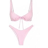 seamoly Gingham Ruched Bowknot Decor High Cut Bikini Set