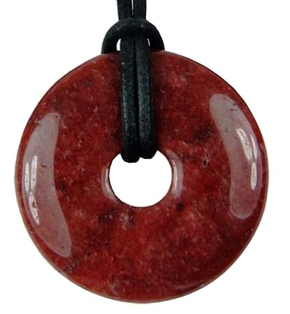 Donut Feuerquarz 30 mm mit Lederband, Edelstein Anhänger rot Quarz
