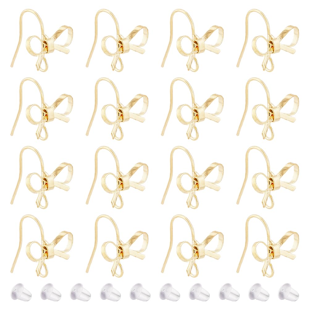 SUPERFINDINGS 24Pcs Bowknot Stud Earrings Brass Stud Earring Findings Golden Earring Findings with Loop with 40Pcs Plastic Ear Nuts for Dangle Earring Jewelry Making, Hole: 2mm