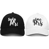 Retisee 2 Pieces Mr and Mrs Hats Future Bride Caps Matching Baseball Caps Groom Gifts Honeymoon Cotton Wedding Party Gifts for Couples, Black, White